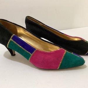 Elemenno vintage 80s suede color block shoes, women sz 8